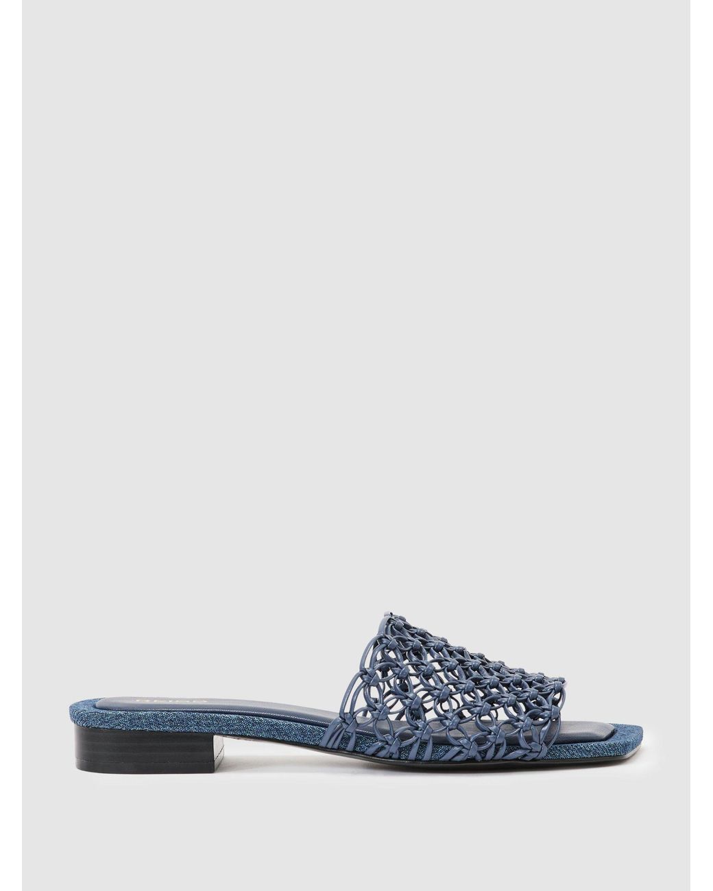 Reiss White Woven Flat Denim Sandals
