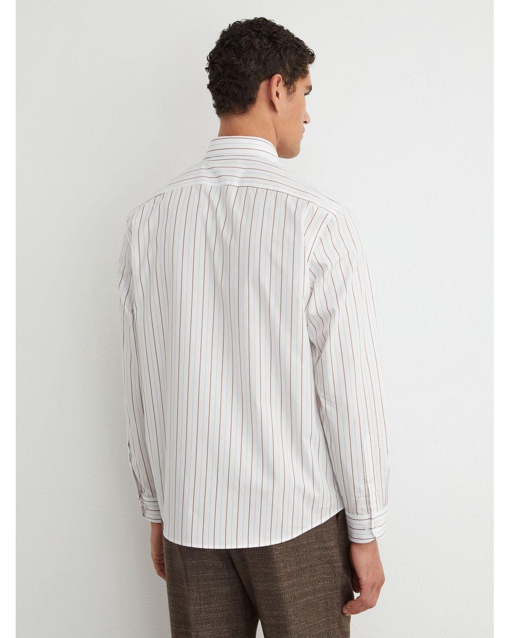 Reiss Gray Stripe Cotton Pinstripe Spread-Collar Shirt Regular-Fit for men