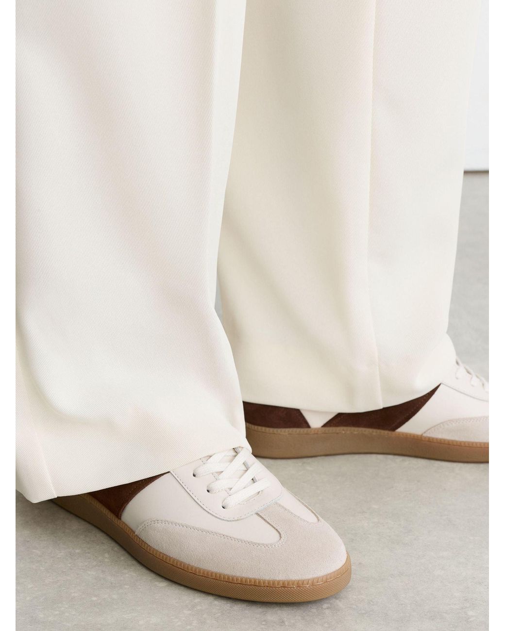 Reiss White Tan Suede And Leather Colour-Block Runner Trainers