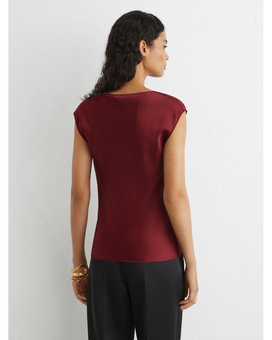 Reiss Red Silk Cowl-Neck Sleeveless Top