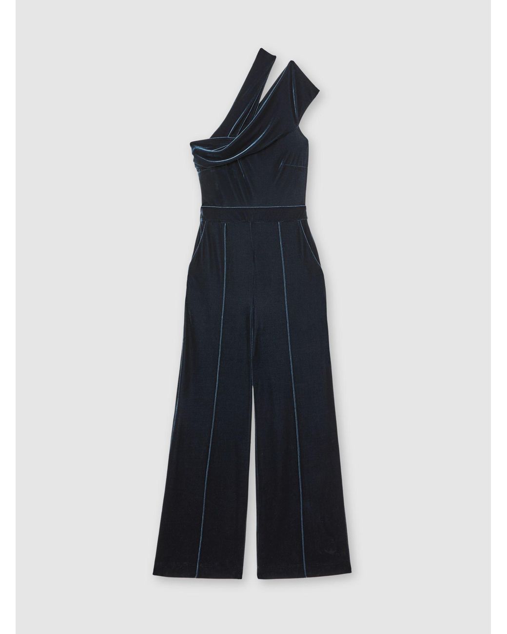 Reiss White Daria - Teal Green Velvet One-shoulder Wide-leg Jumpsuit, Us 14
