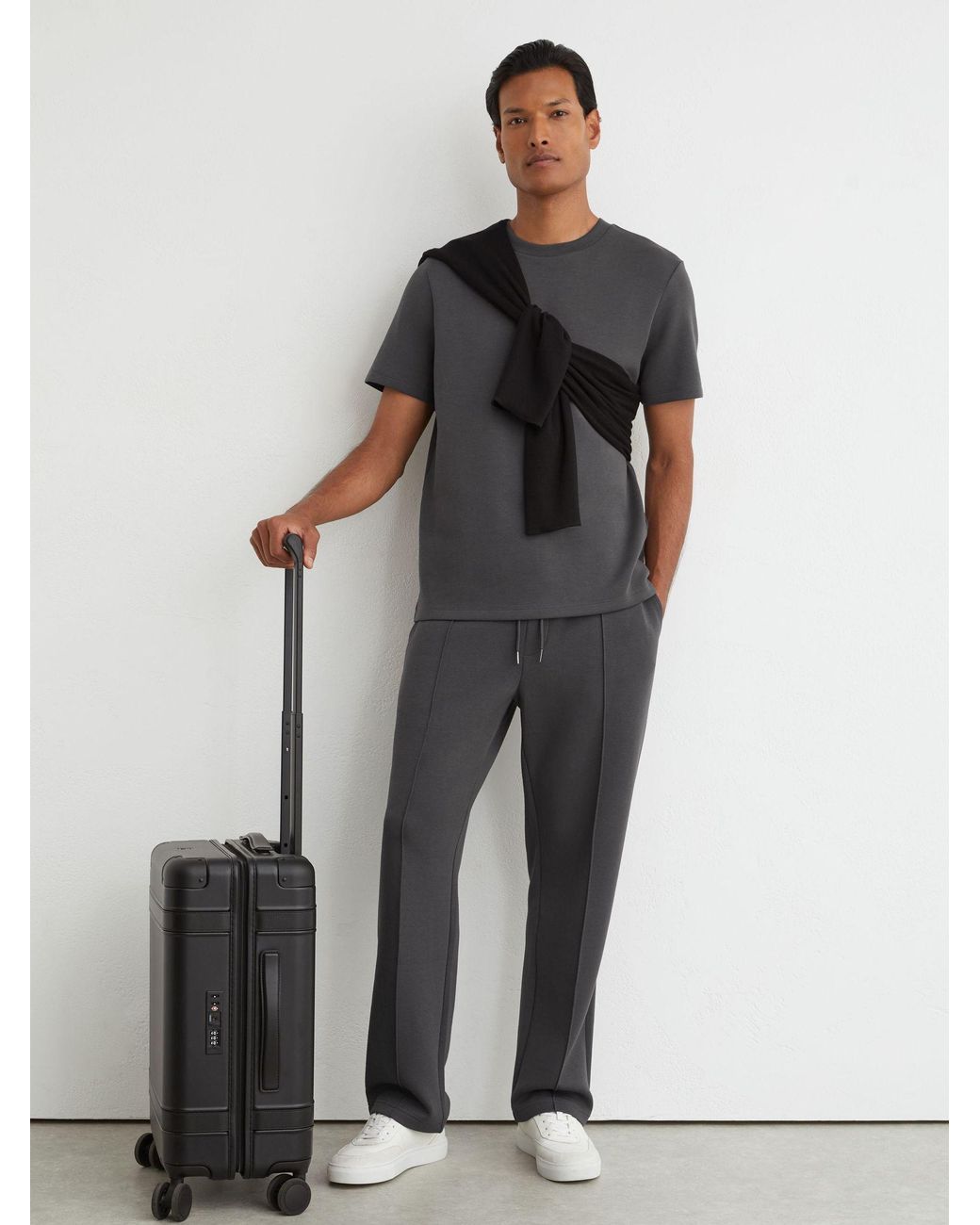 Reiss Gray Sueded Interlock Jersey Modern-Fit T-Shirt for men