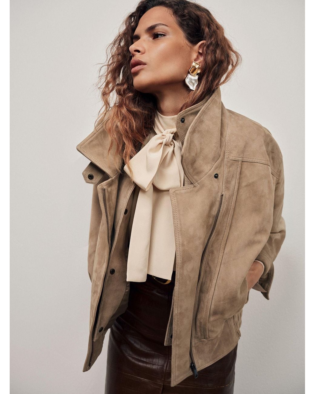Reiss Natural Suede Double-Layer Relaxed-Fit Jacket