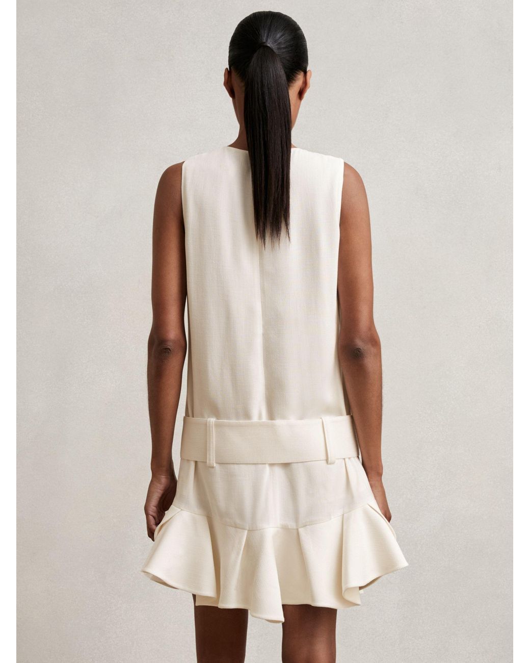 Reiss Natural Ruffled Belted Mini Dress