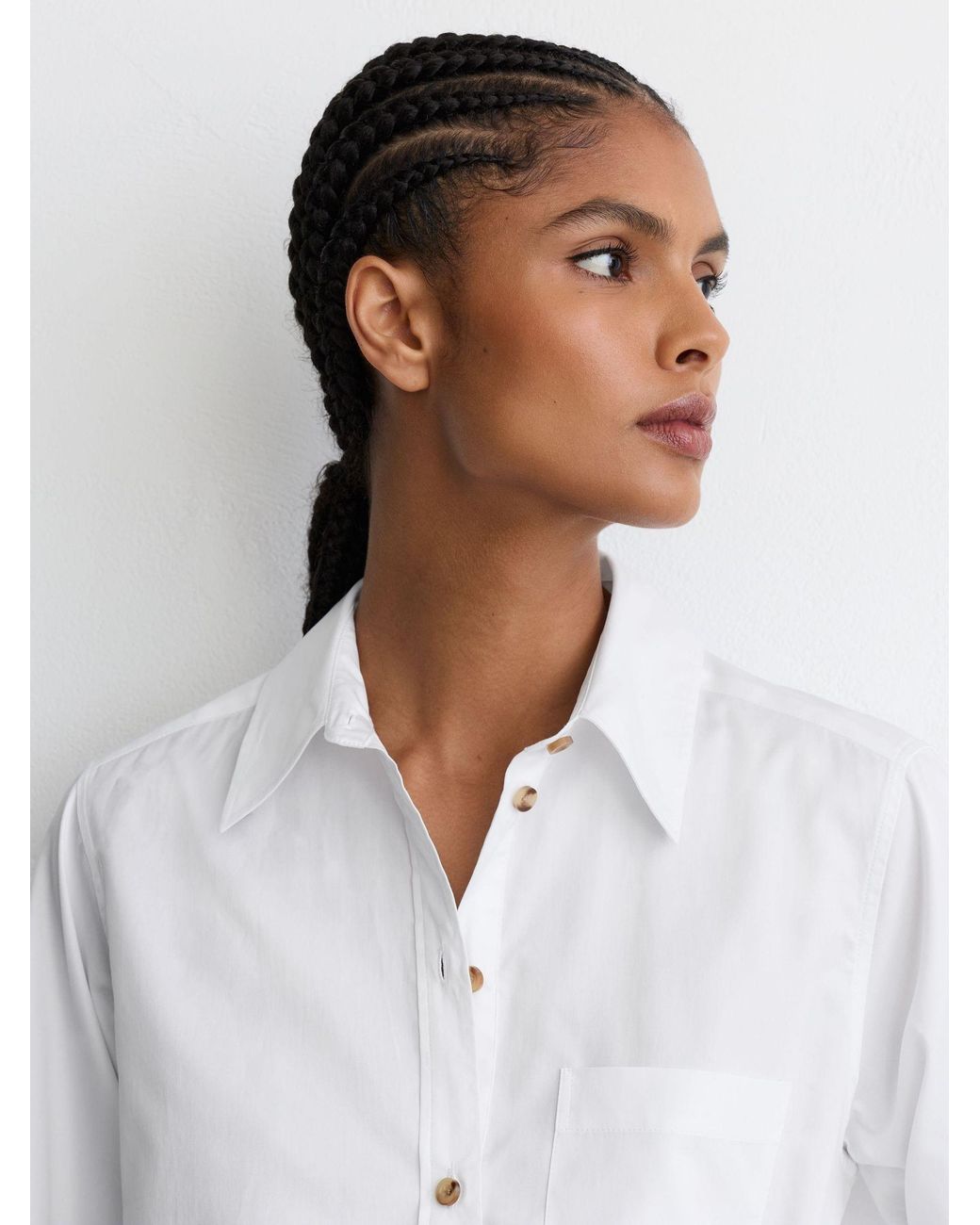 Reiss White Cotton Cropped Long-Sleeve Shirt