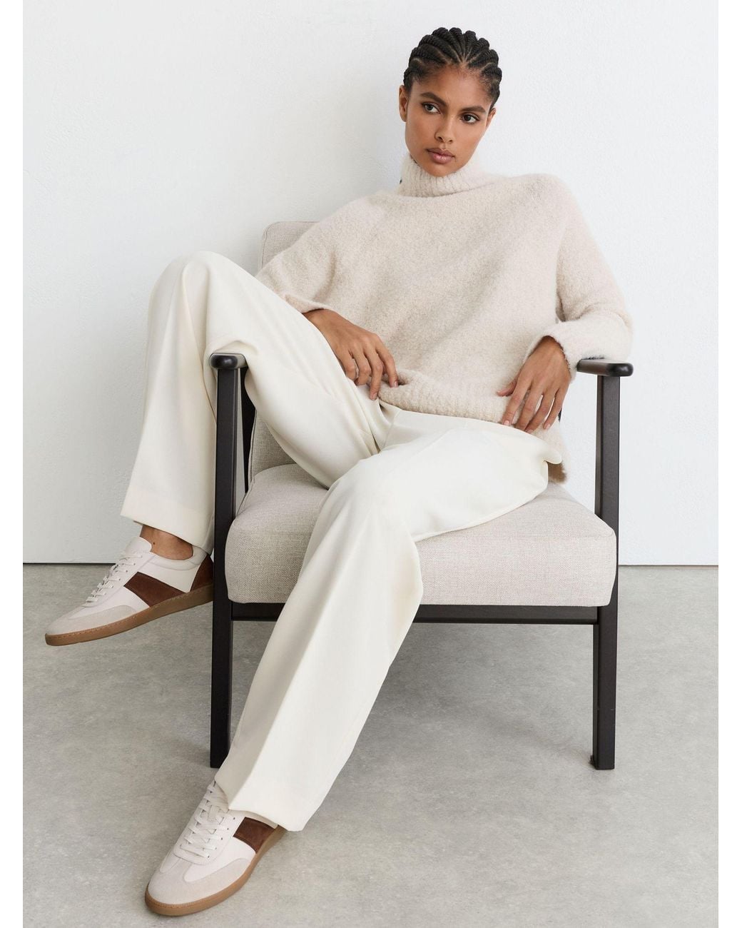 Reiss White Tan Suede And Leather Colour-Block Runner Trainers