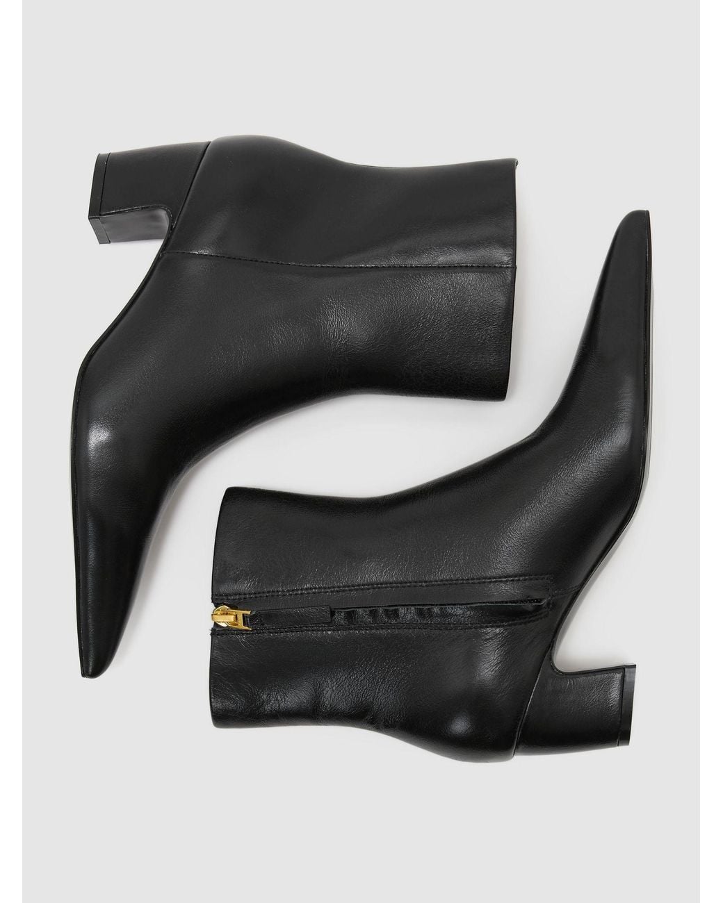 Reiss Black Leather Pointed-Toe Low-Heel Ankle Boots