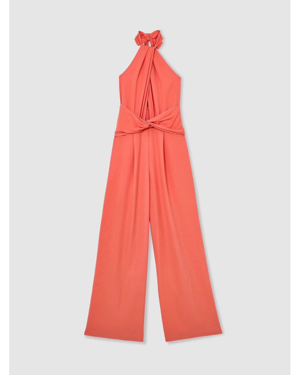 Reiss Red Twist-Front Halterneck Wide-Leg Jumpsuit
