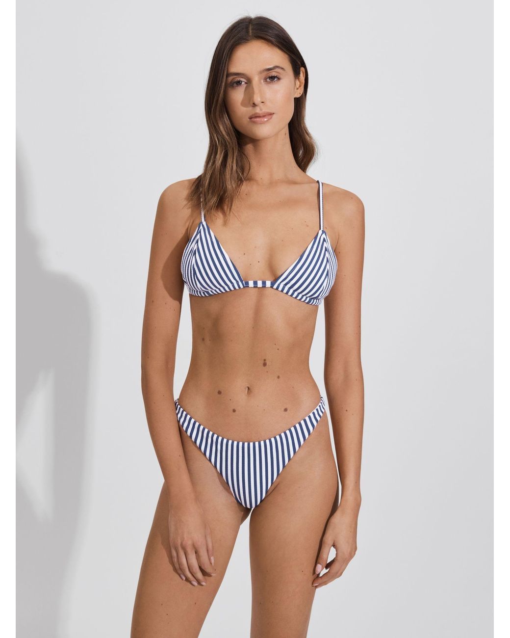 FELLA SWIM Blue Fella Striped Triangle Bikini Top