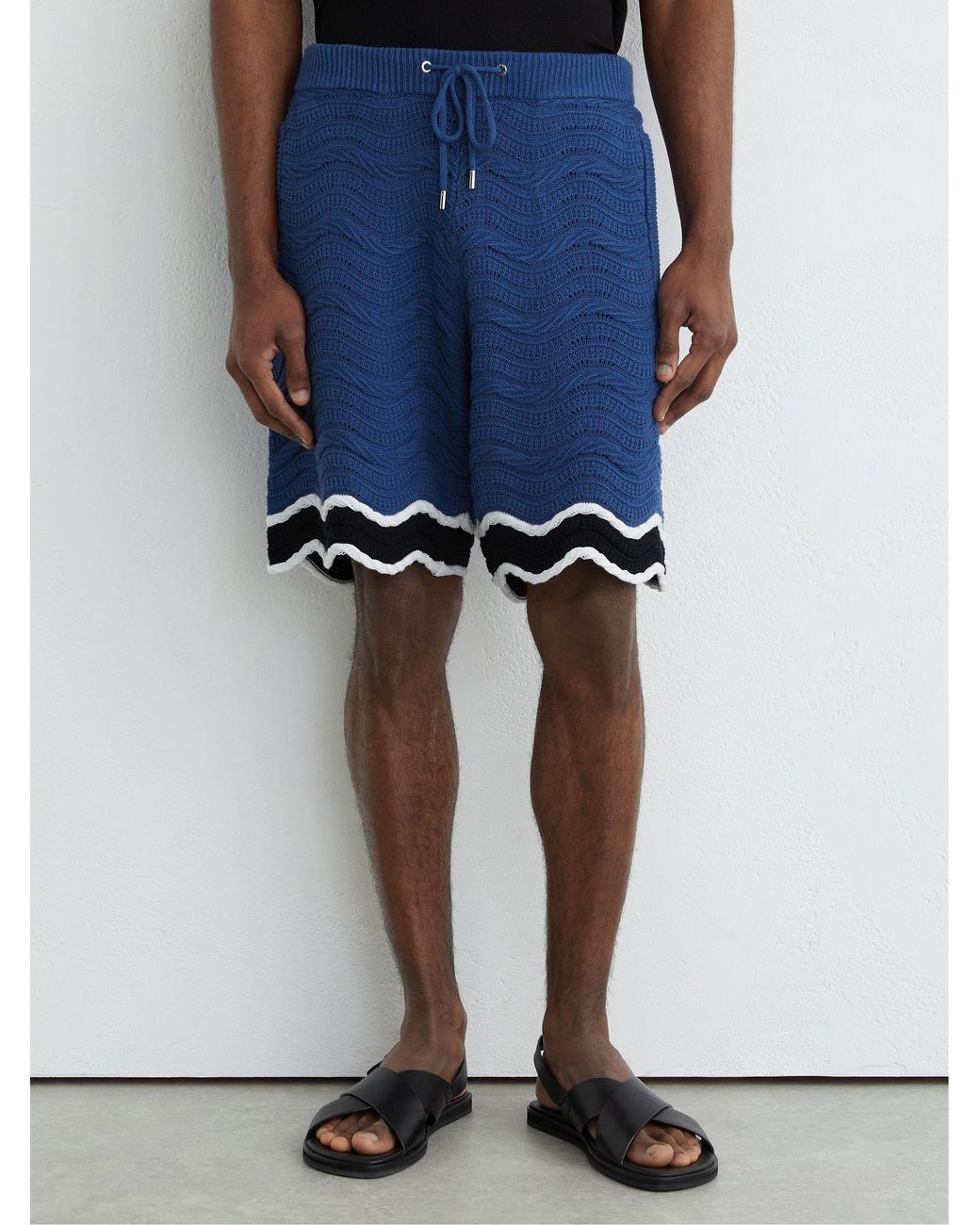 Reiss Blue Cotton-Blend Wave-Knit Tipped Shorts for men