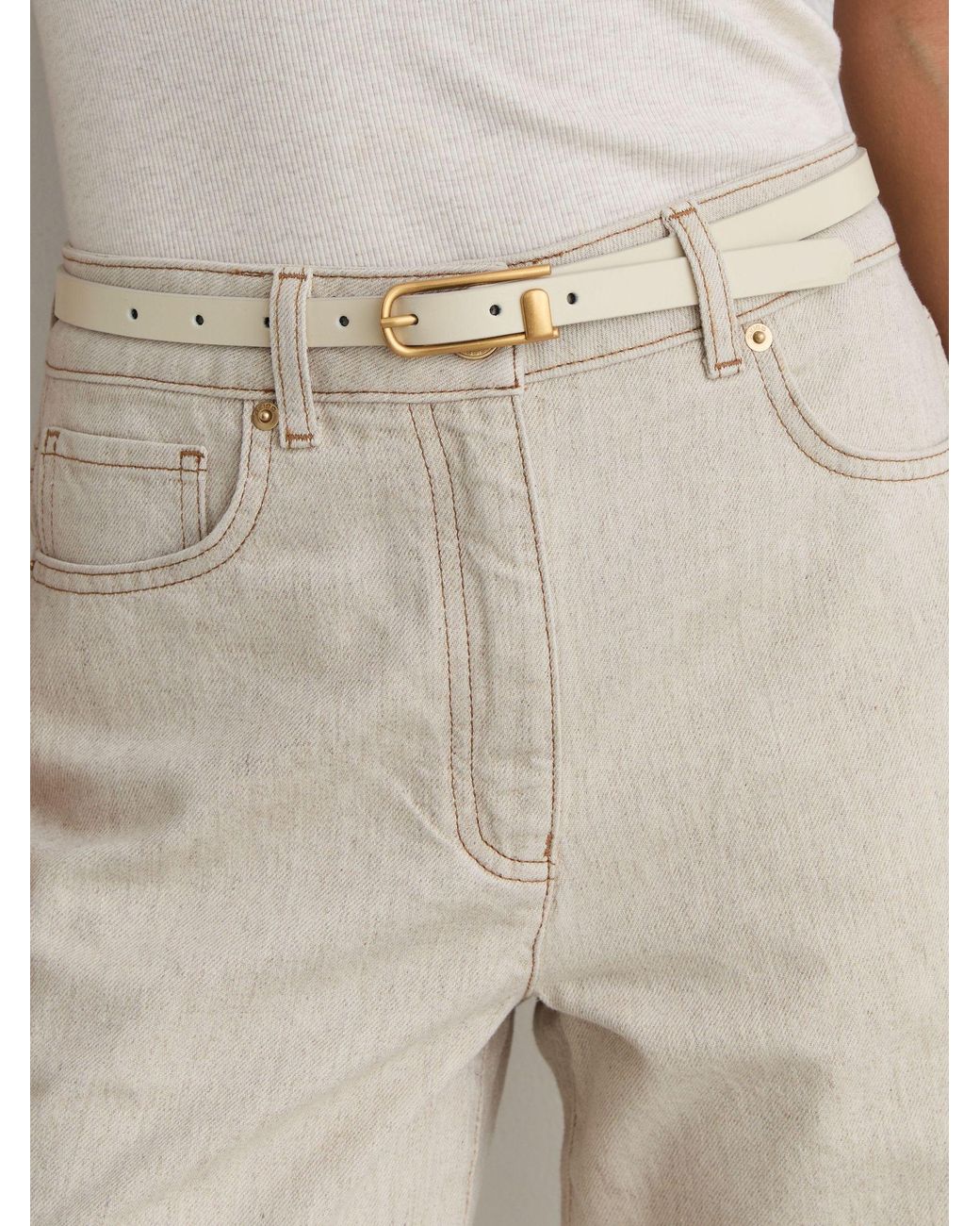 Reiss Natural Slim Leather Half-Keeper Belt