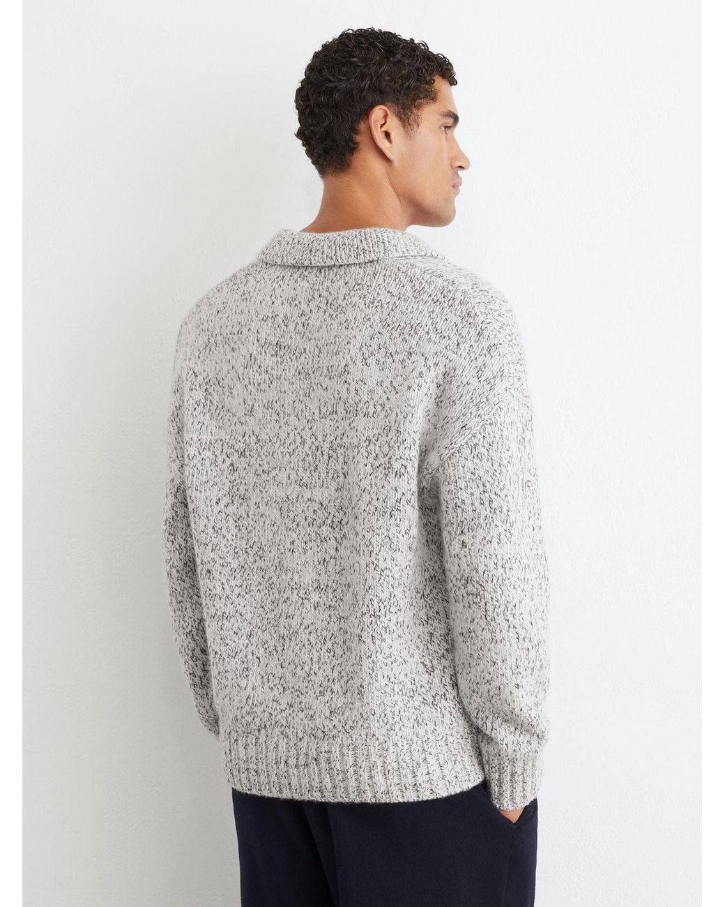 Reiss Gray Wool-Blend Speckled-Knit Half-Button Jumper for men