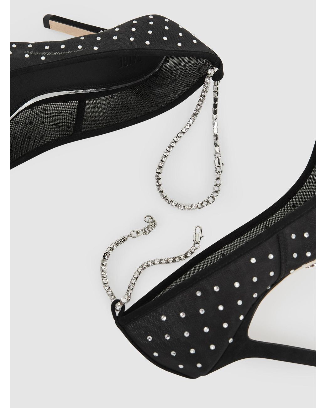 PAIGE White Black Crystal-embellished Mesh Court Shoes