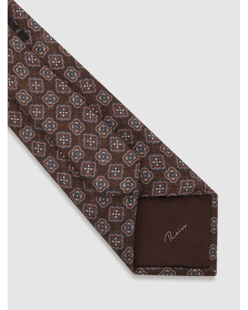 Reiss Brown Dark Amico Silk Floral Medallion-Print Tie for men