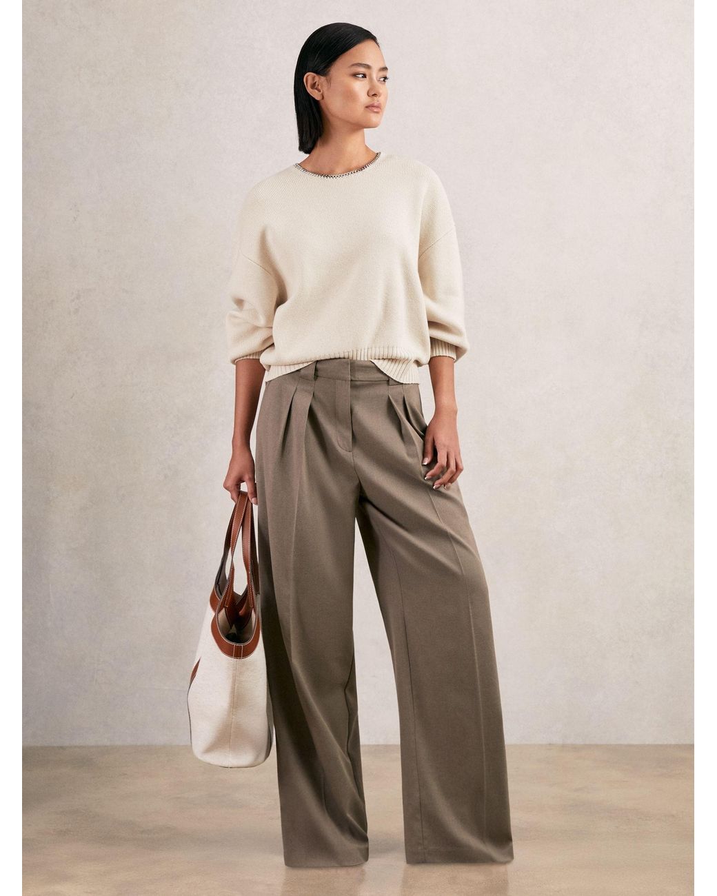 Reiss Natural Wool-Blend Necklace-Trim Jumper With Cashmere
