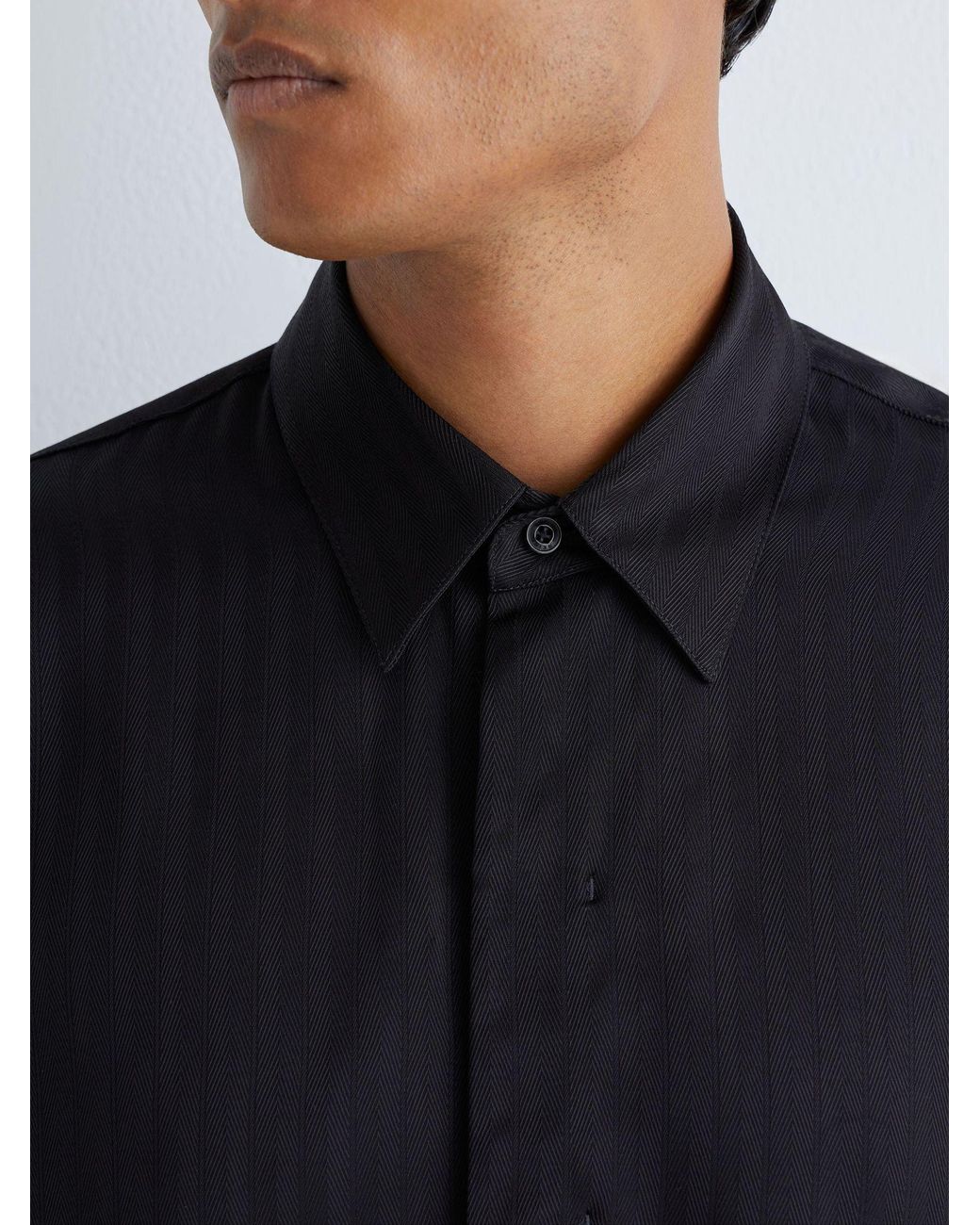 Reiss Black Atelier Herringbone-Stripe Long-Sleeve Shirt Regular-Fit for men