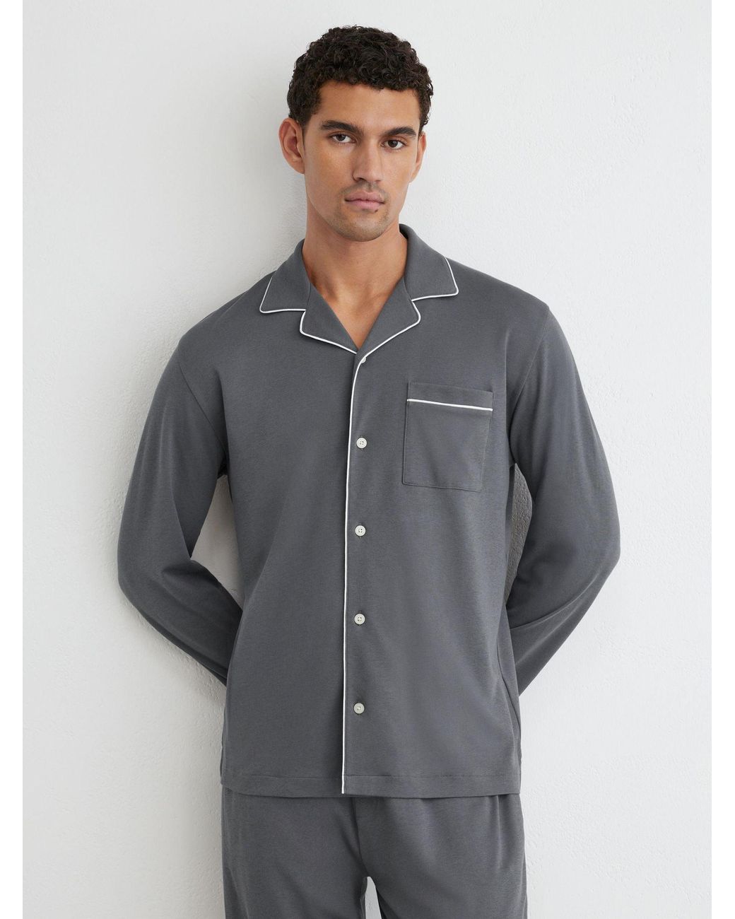 Reiss Gray Aubrey Cotton Jersey Piped Pyjama for men