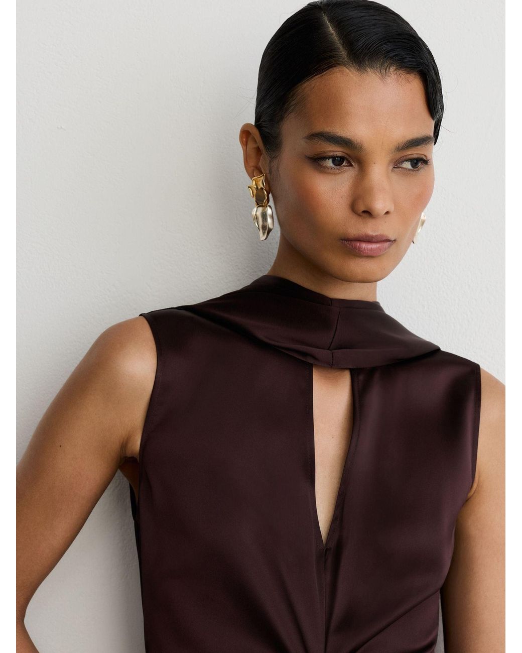 Reiss Multicolor Cape-Detail Satin-Mix Ruched Maxi Dress