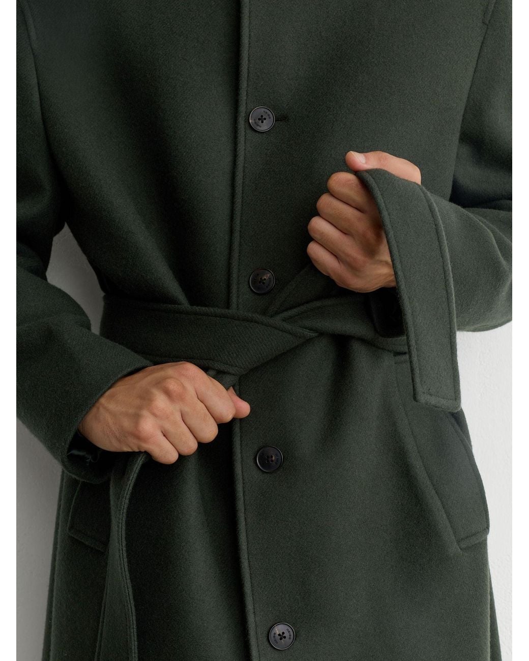 Reiss Multicolor Wool-Blend Belted Funnel-Neck Overcoat for men