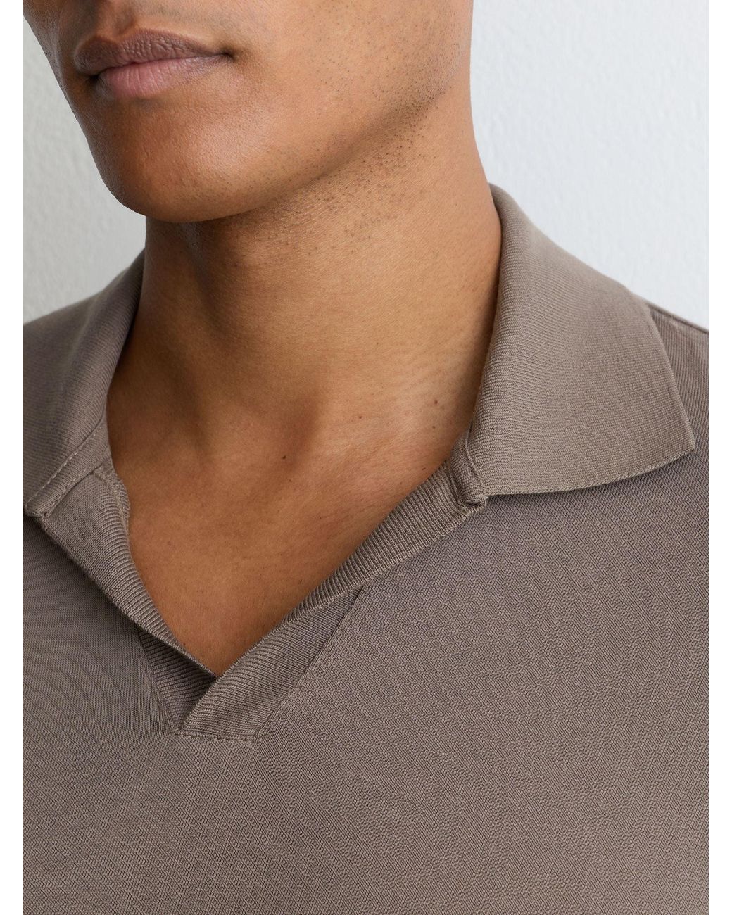 Reiss Gray Todd - Mouse Brown Cotton-modal Open-collar Short-sleeve Polo Shirt, Xl for men