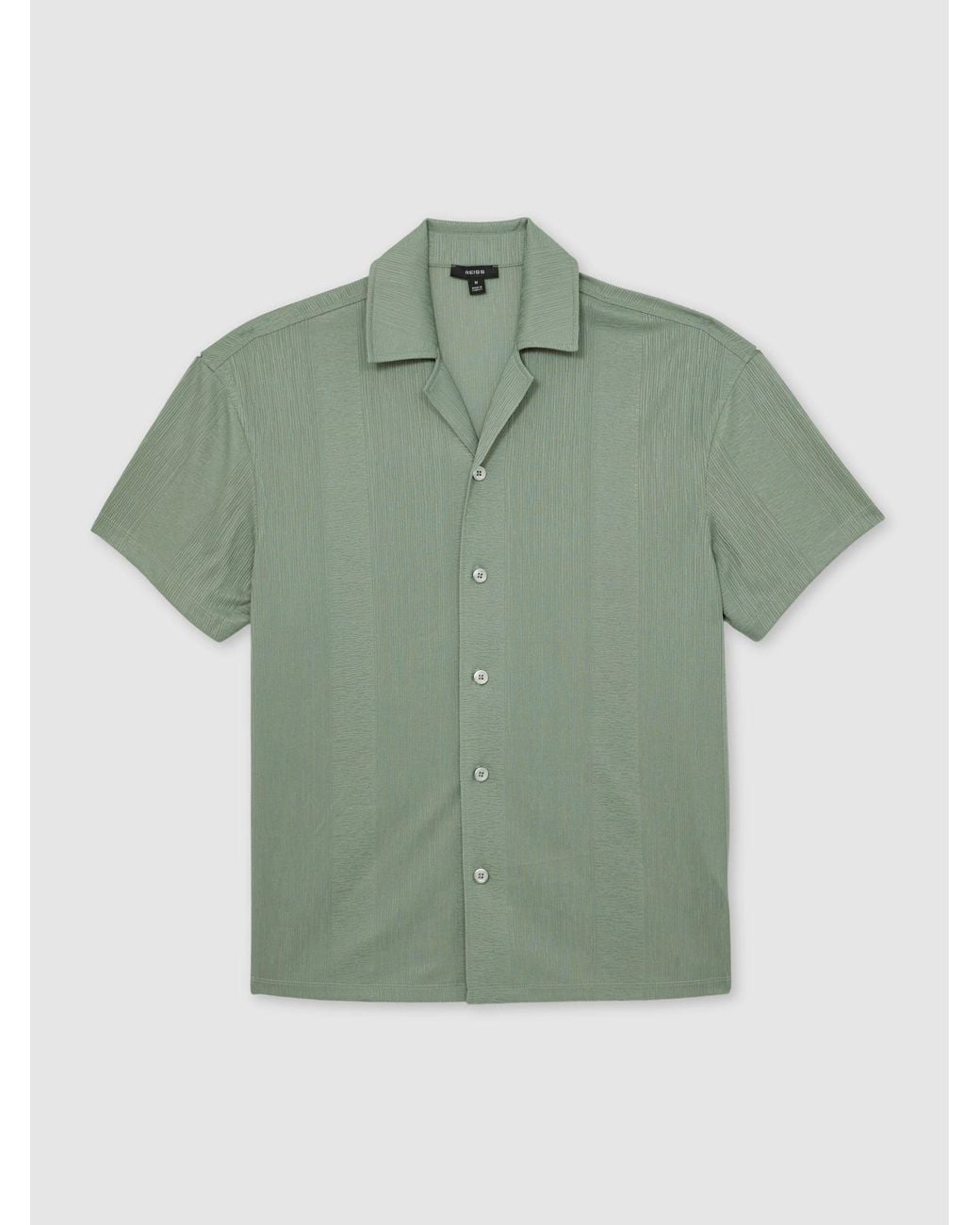 Reiss Green Jacquard-Stripe Cuban-Collar Shirt for men