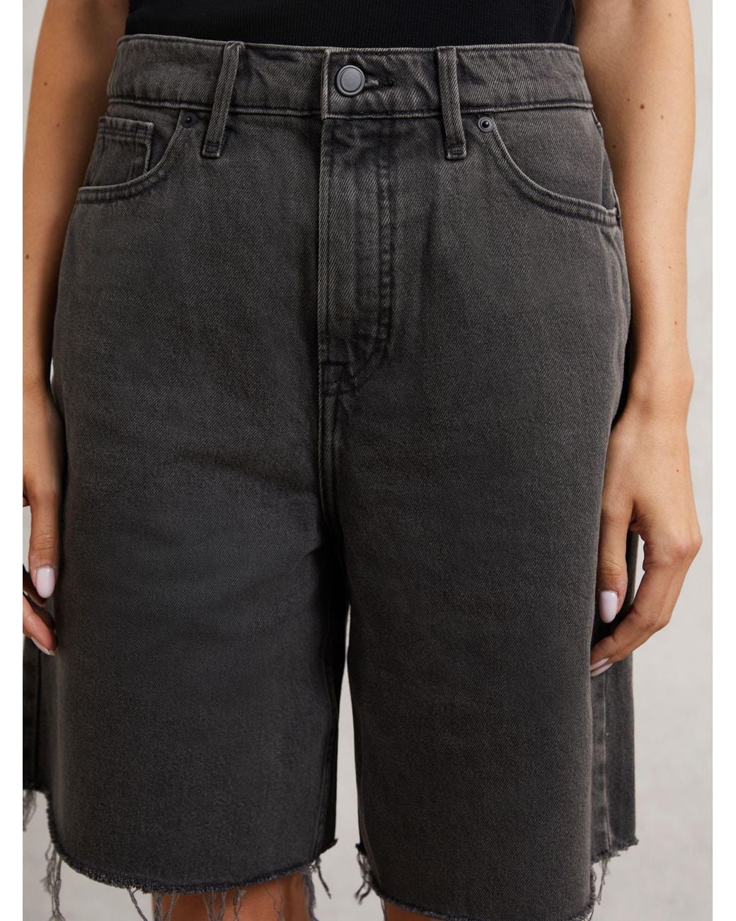 GOOD AMERICAN Black American Denim Barrel Shorts