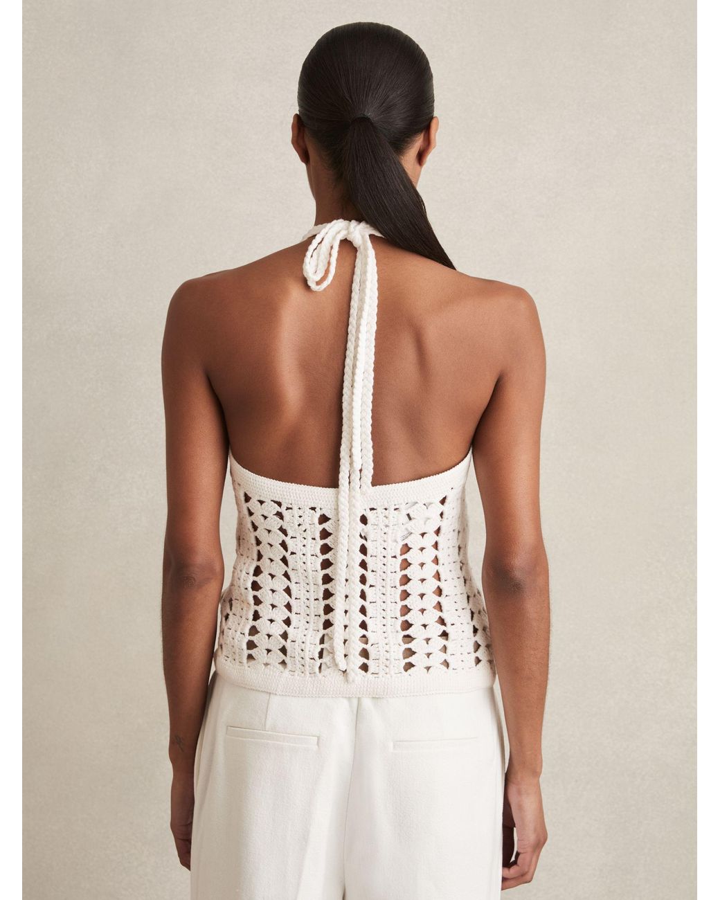 【海外限定】REISSベスト☆Cally Crochet Halterneck 100% Cotto Reiss Cally - White Cotton Crochet Halterneck Vest Top, M | Lyst