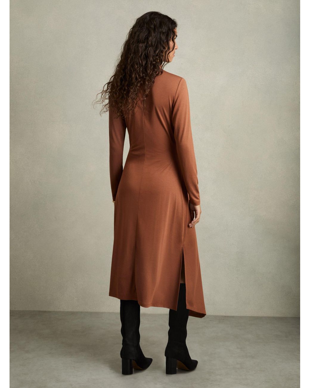 Reiss Natural Petite Draped Jersey Midi Dress