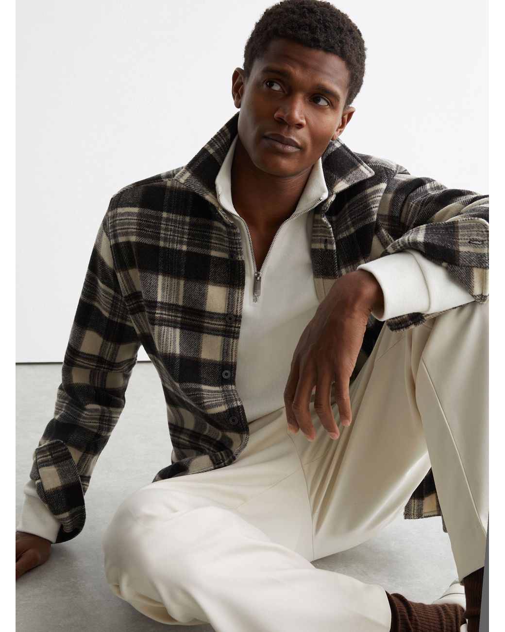 Reiss Gray Wool-Blend Check Overshirt for men