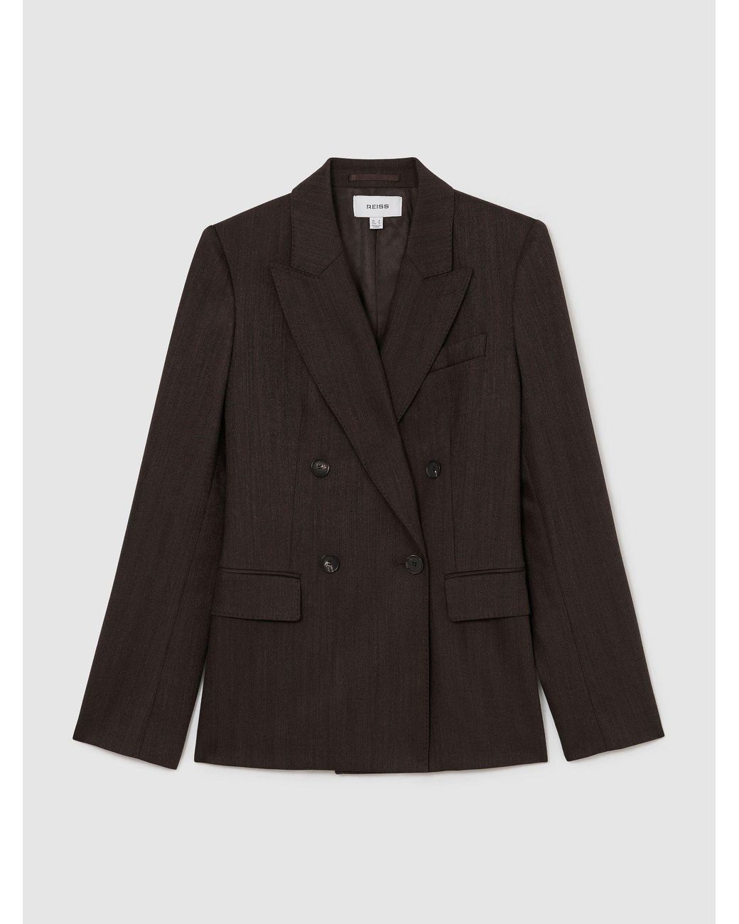 Reiss Black Chocolate Dawson Petite Wool-Blend Herringbone Double-Breasted Blazer