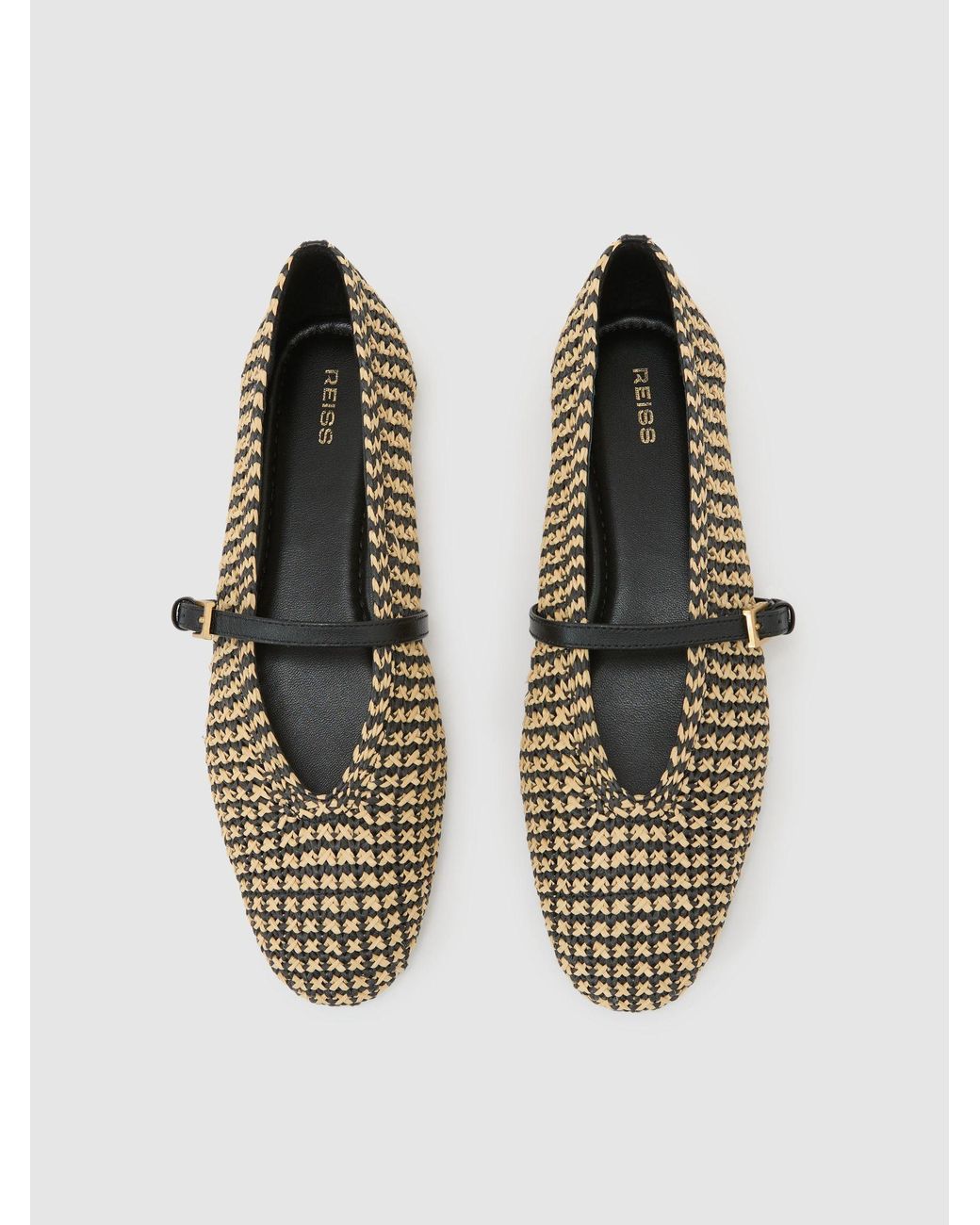 Reiss Multicolor Natural & Raffia-Effect Stripe Ballet Flats