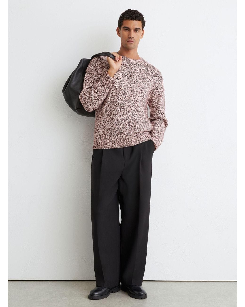 Reiss Pink Wool-Blend Speckled-Knit Crew-Neck Jumper for men