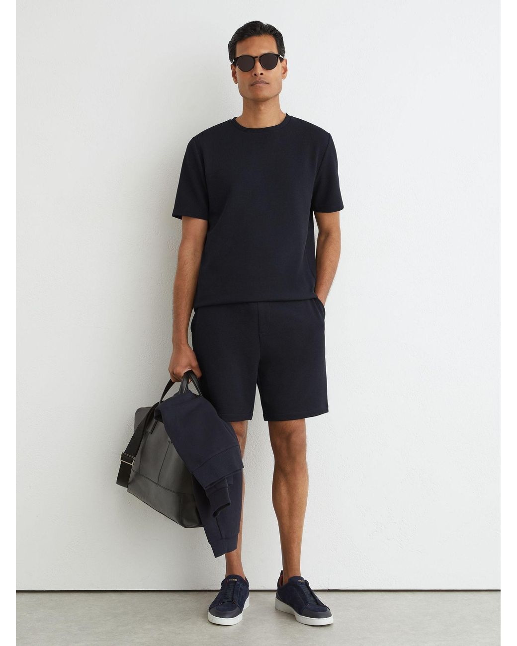 Reiss Blue Textured Modern-Fit Crew-Neck T-Shirt for men