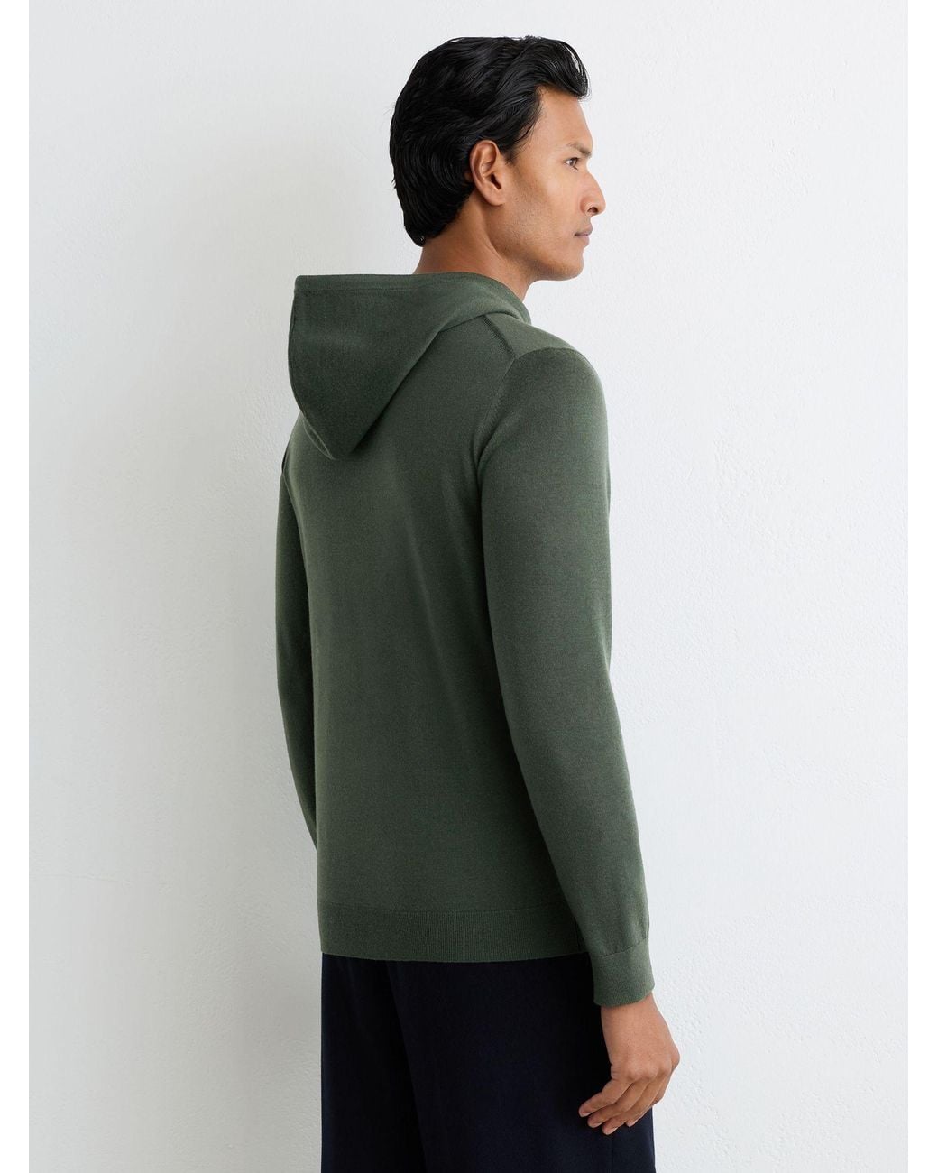 Reiss Green Merino Wool Drawstring Hoodie for men
