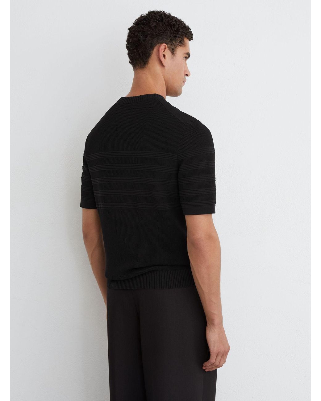 Reiss Brockwell - Black Cotton-blend Textured Henley Top, Xs for men
