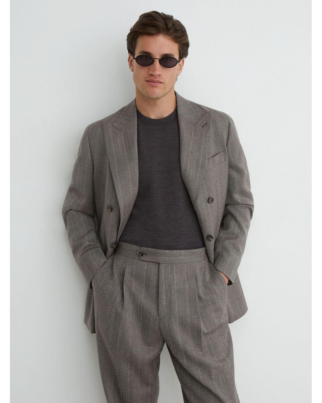 Reiss Gray Classic Fit Wool Pinstripe Suit Trousers for men