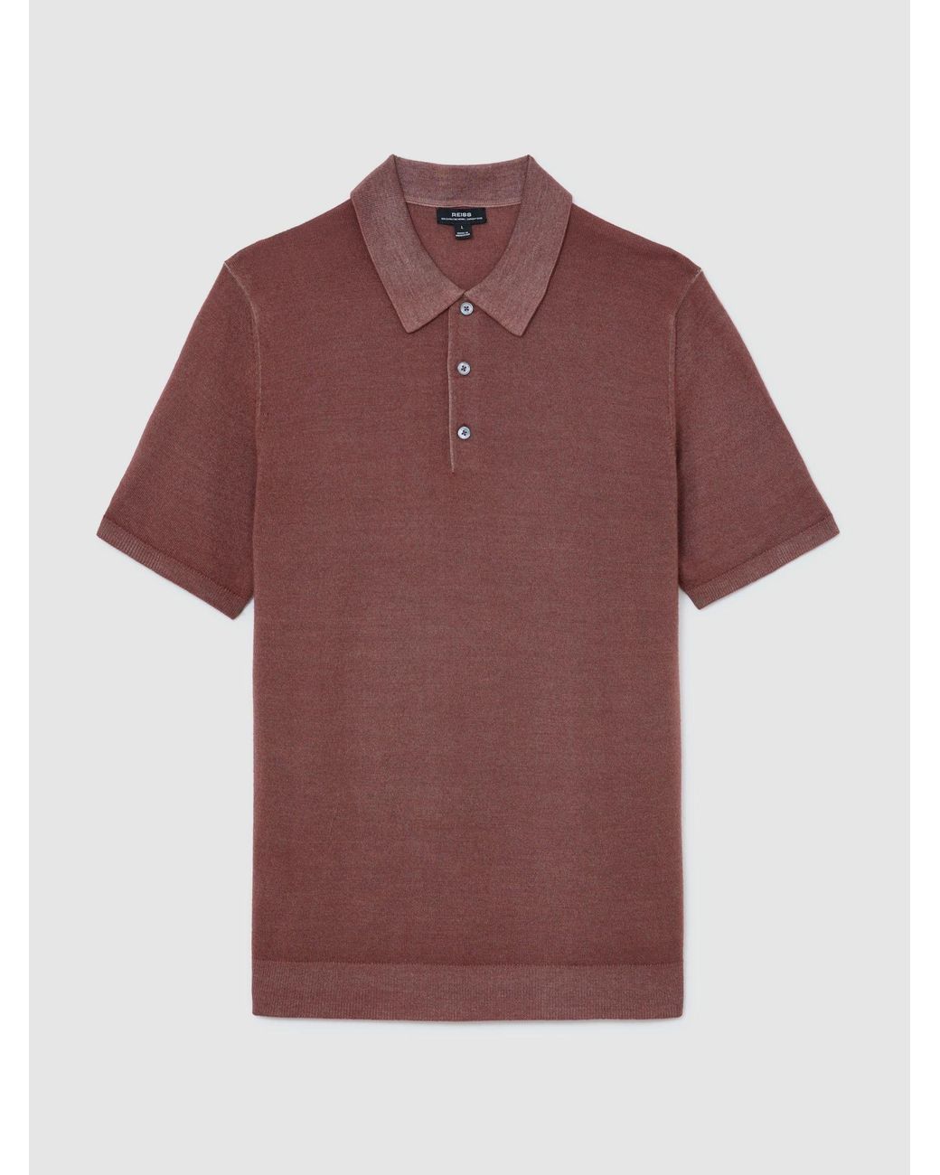 Reiss Brown Pigment-Dyed Merino Wool Polo Jumper for men