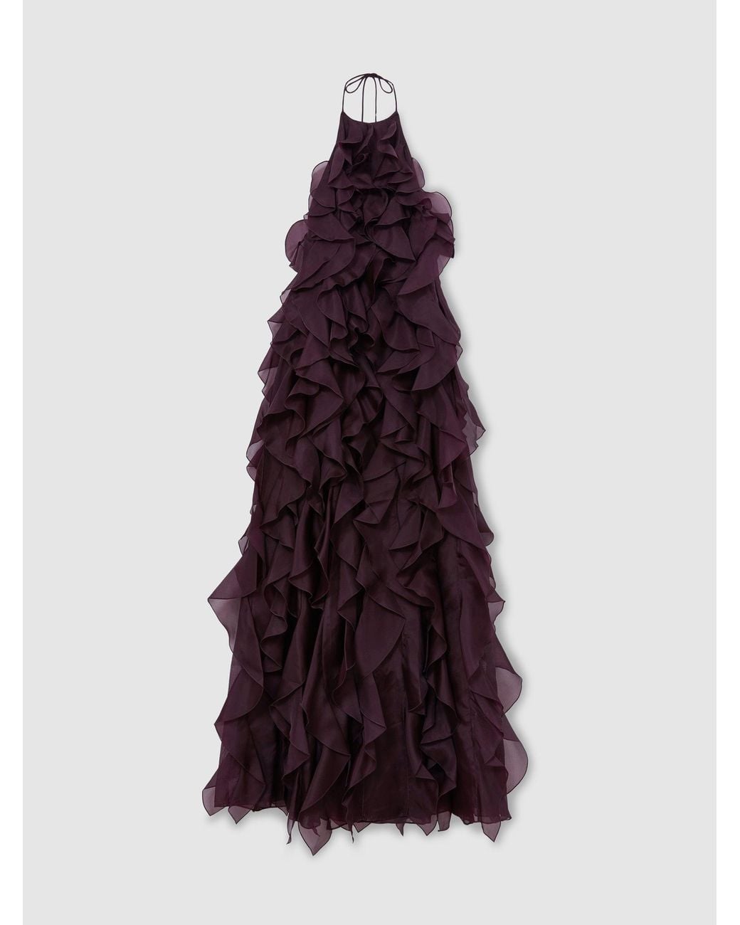 ATELIER Purple Grape Silk-Organza Ruffle Maxi Dress