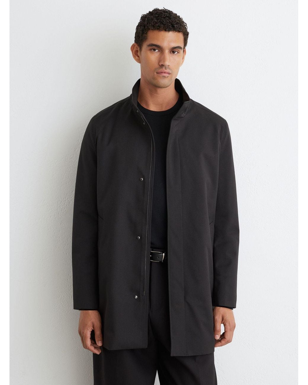 Reiss Flaye - Black Hybrid Gilet-insert Funnel-neck Overcoat, M for men