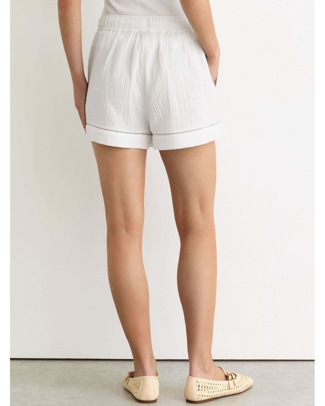 Reiss White Cotton Cheesecloth Stitch-Detail Shorts