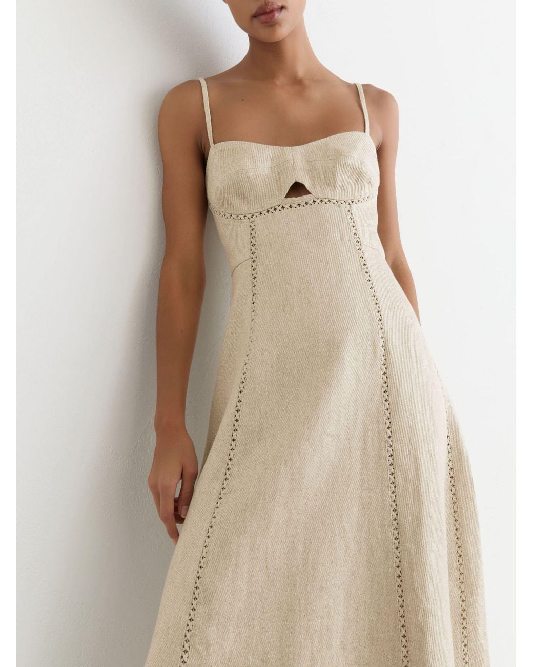 Reiss Natural Linen-Blend Fit-And-Flare Midi Dress