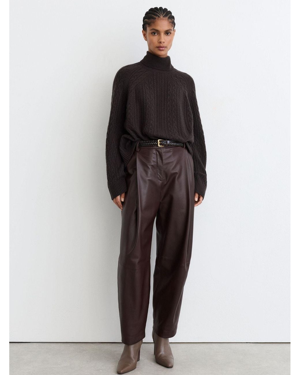 Reiss Black Wool-Cashmere Cable-Knit Roll-Neck Jumper