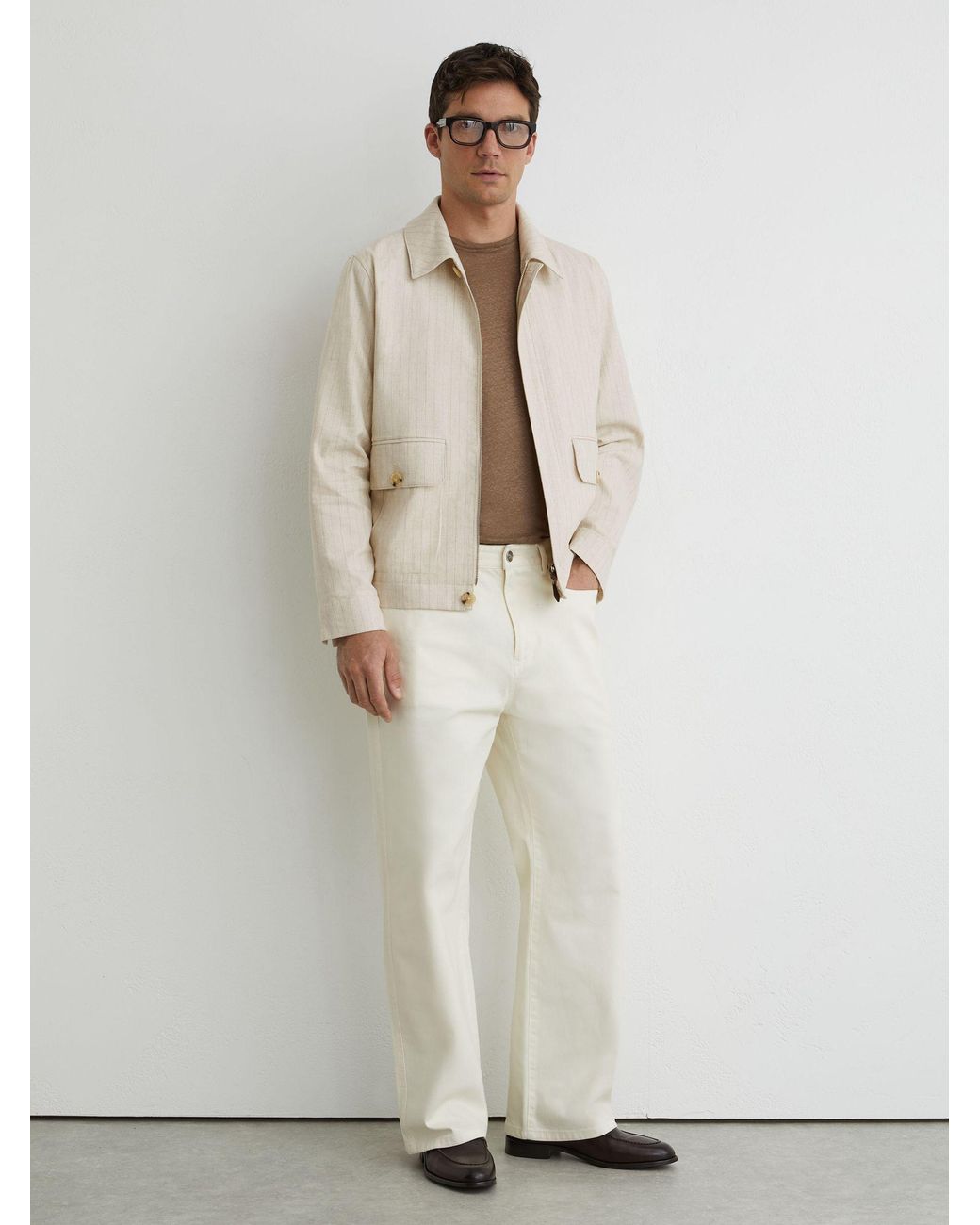Reiss Natural Slayman - Off White Pinstripe Flap-pocket Jacket With Linen, M for men