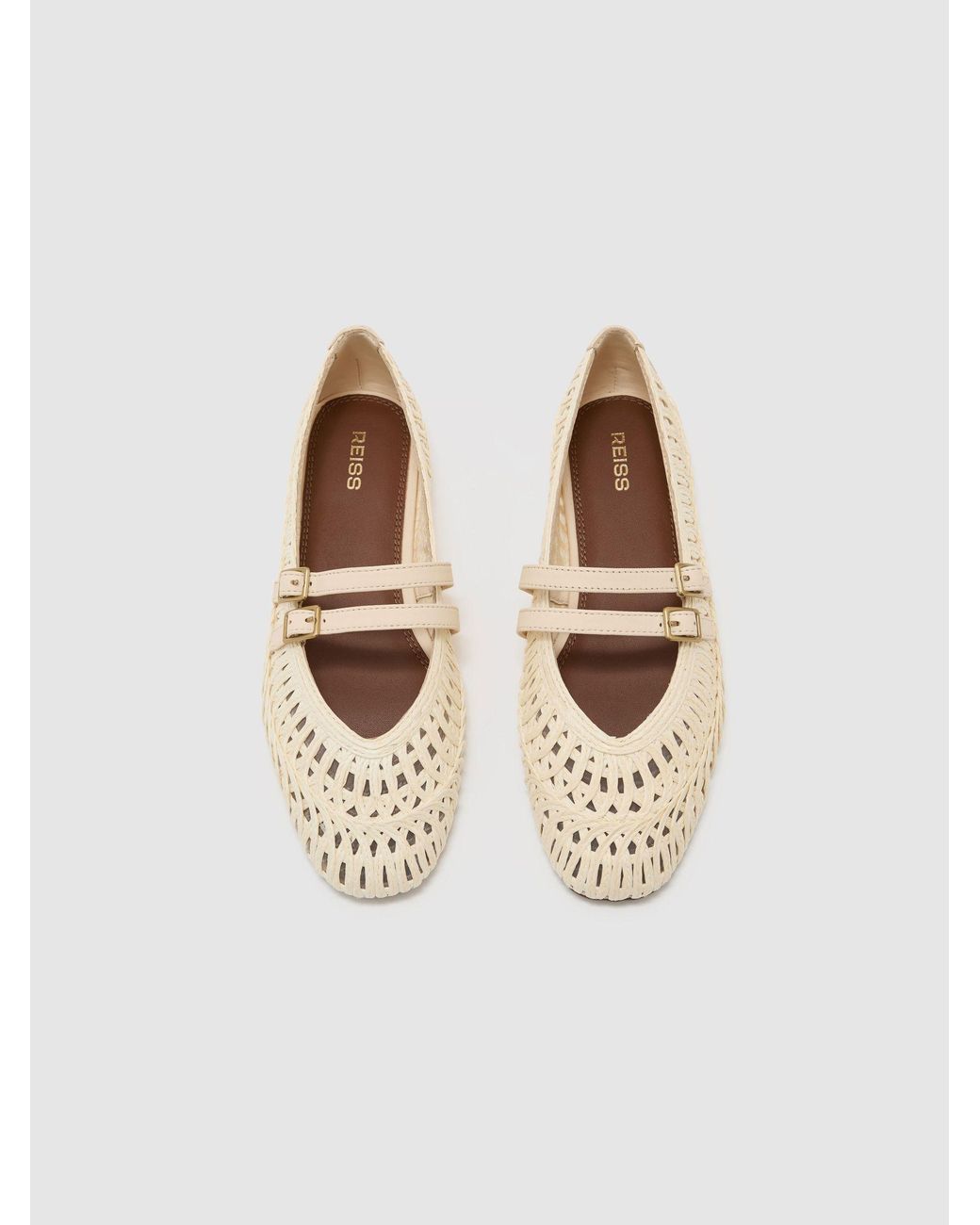 Reiss Blue Woven Ballerina-Strap Flats