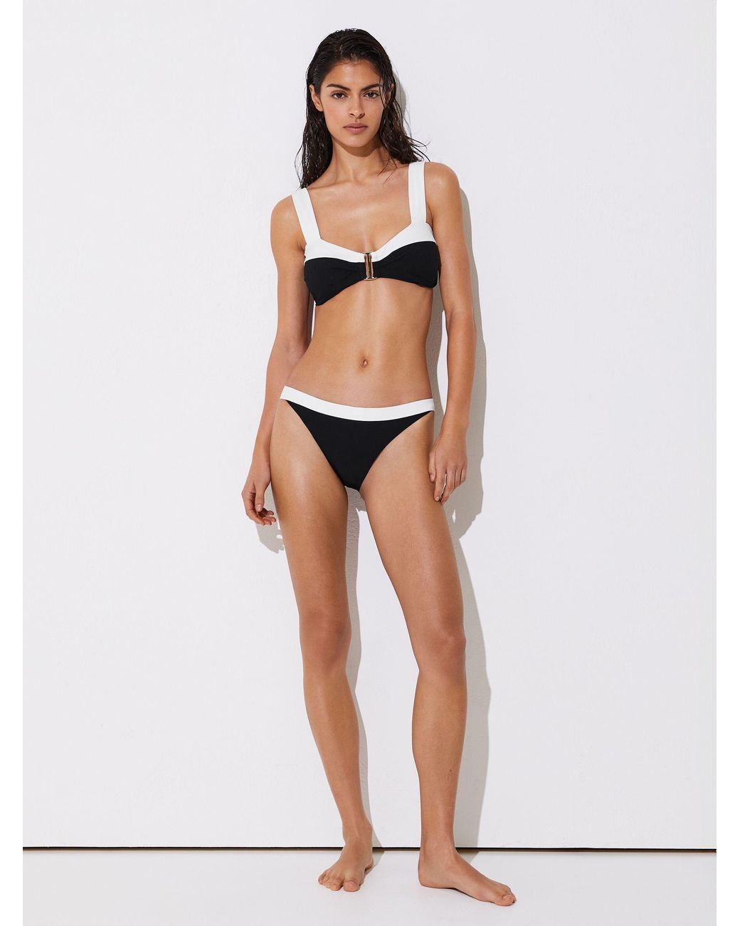 Reiss Multicolor Abby - Black/ivory Colour-block Bikini Top, Us 0