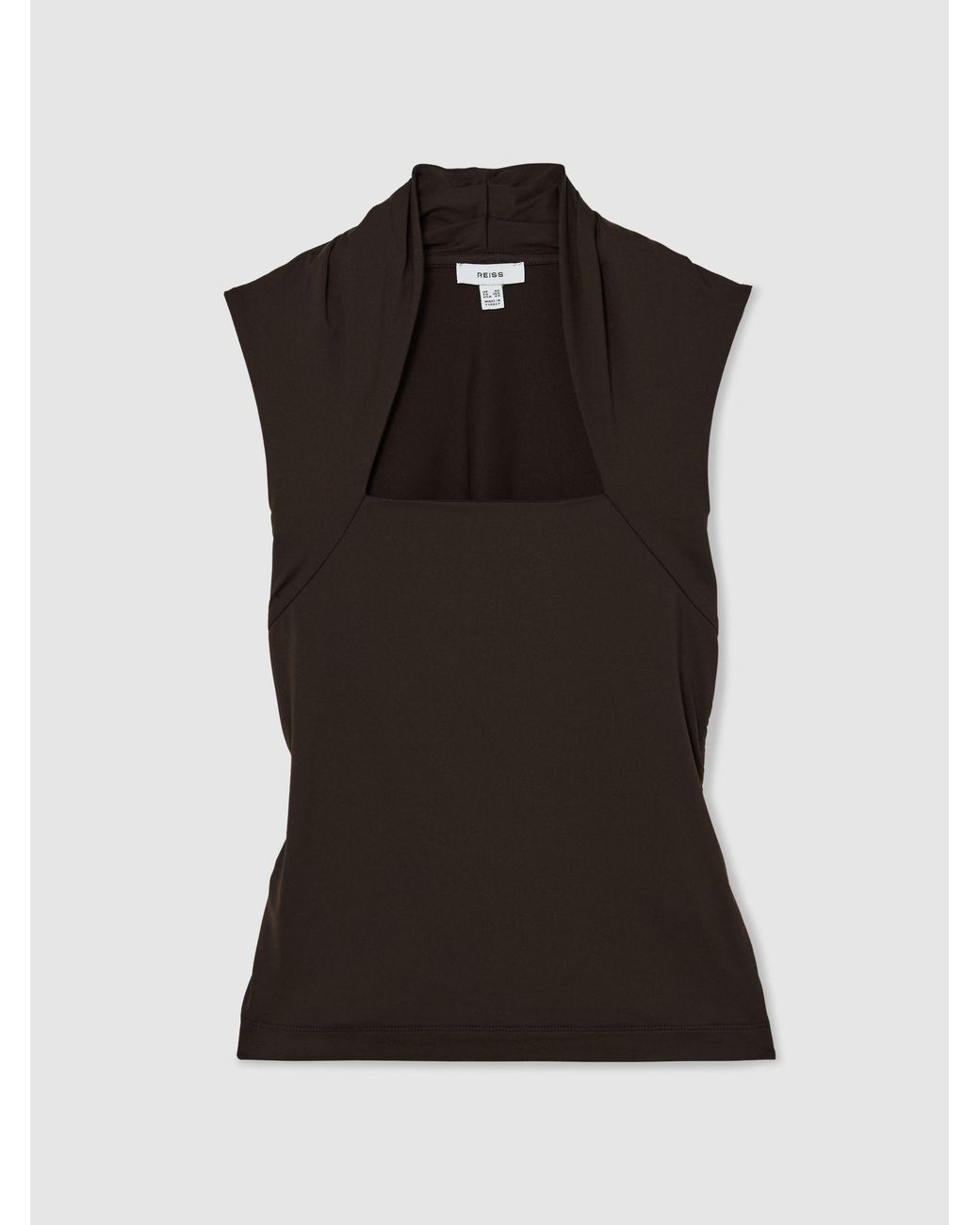 Reiss Black Square-Neck Ruched Sleeveless Top