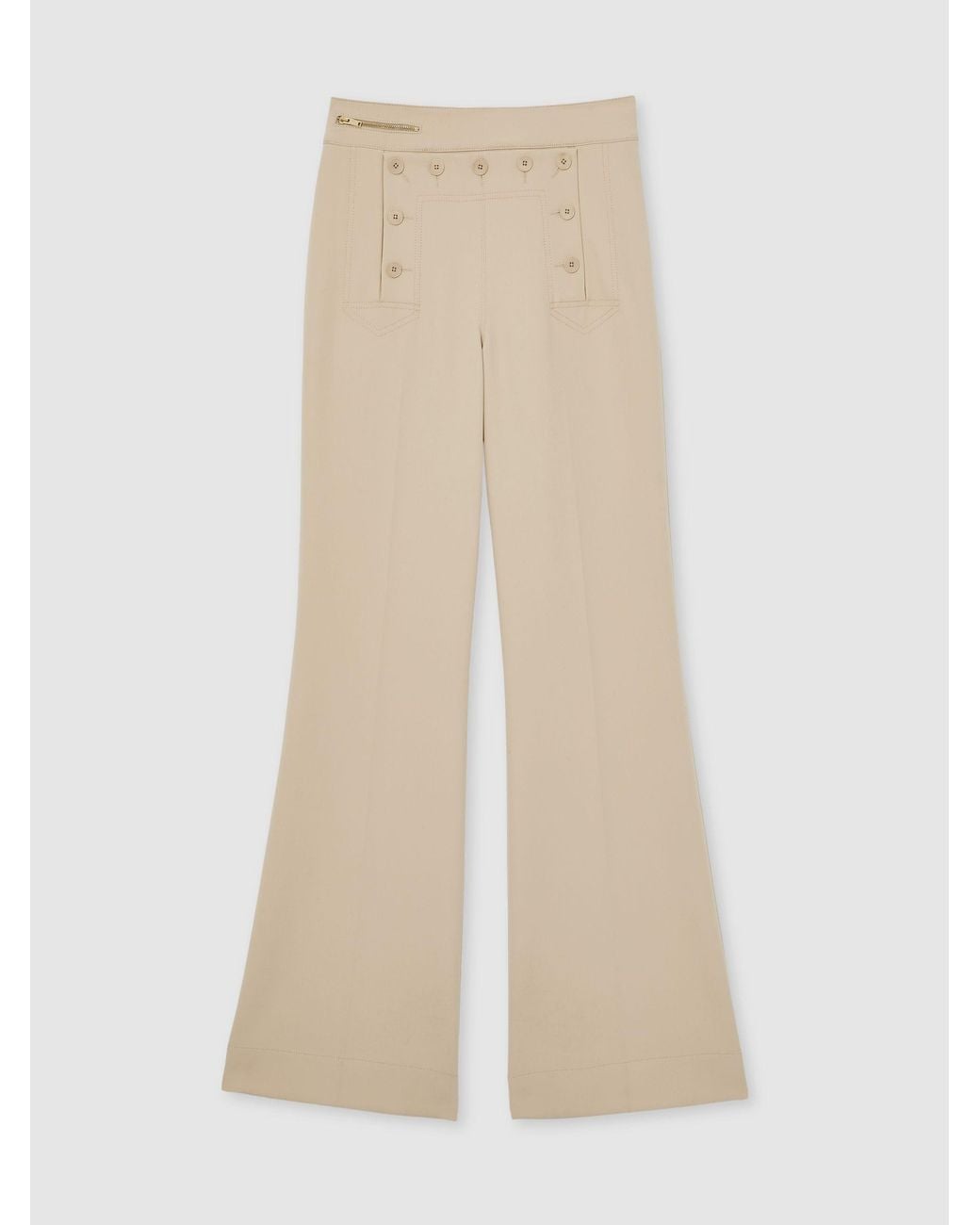 Reiss Natural Neutral Sidney Petite Button-Detail Wide-Leg Trousers