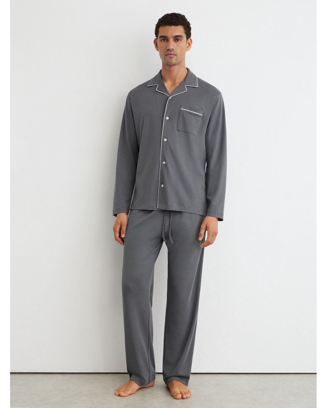 Reiss Gray Aubrey Cotton Jersey Piped Pyjama for men