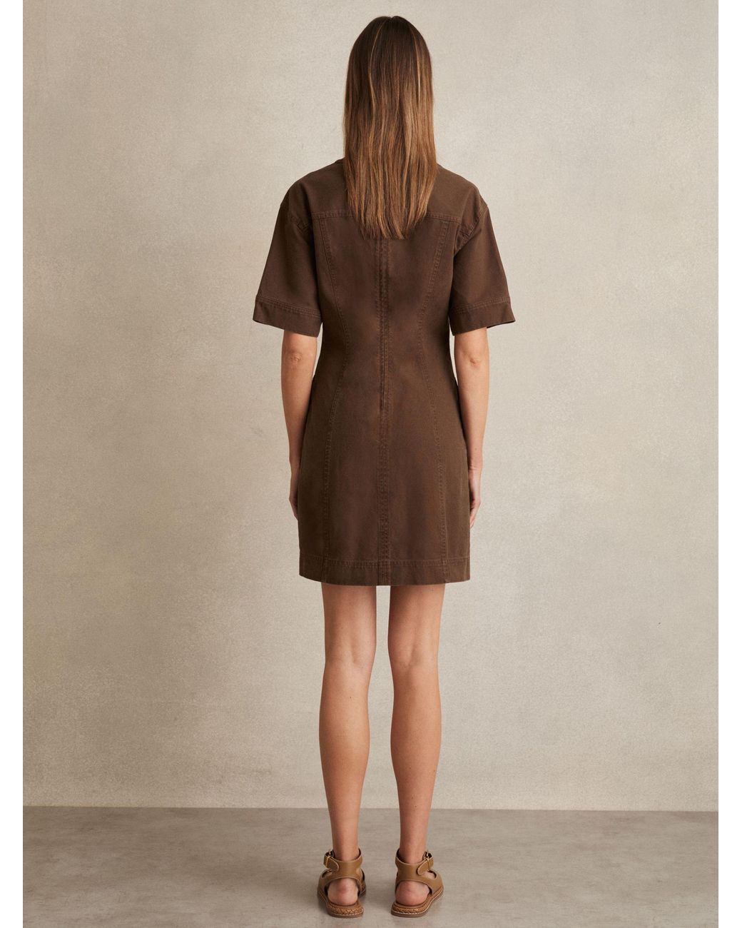 Reiss Natural Tia - Chocolate Lace Up Denim Shirt Dress, Us 6