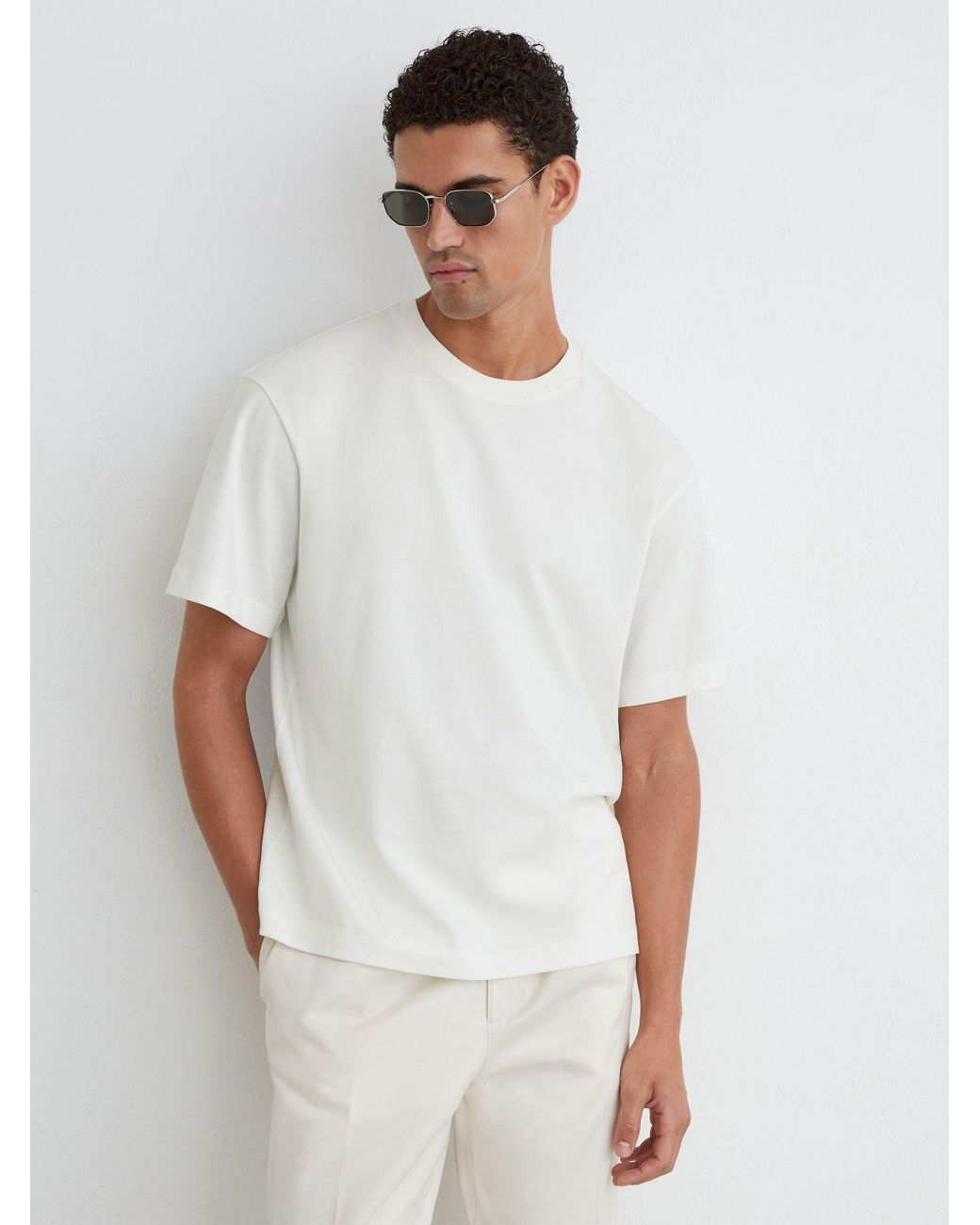 Reiss Blue Azur - White Cotton Beach-print Relaxed-fit T-shirt, L for men